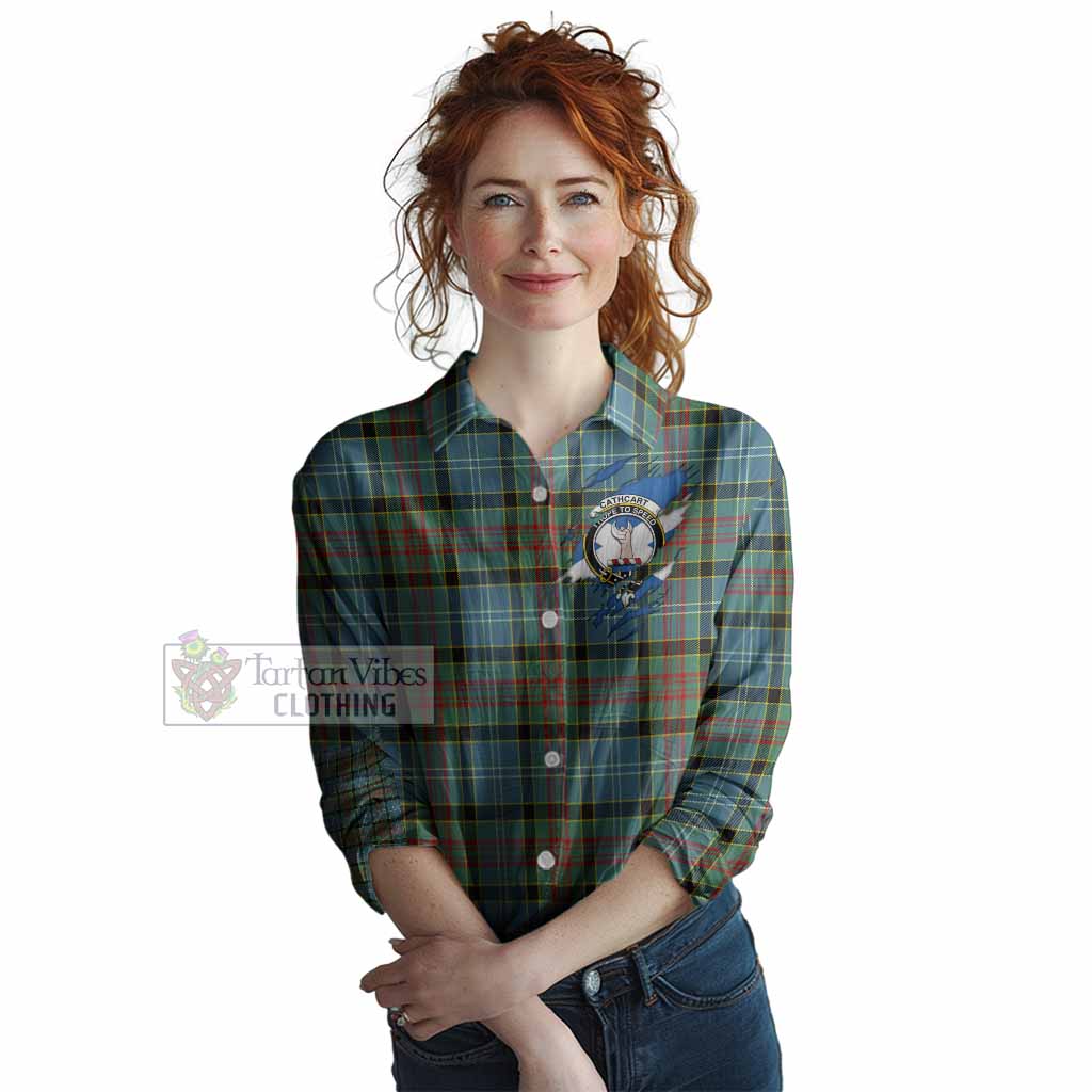 Cathcart Clan Crest In Me Tartan Women Casual Shirt Scotland Flag Style