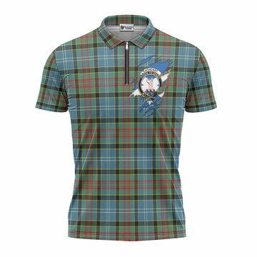 Cathcart Clan Crest In Me Tartan Zipper Polo Shirt Scotland Flag Style