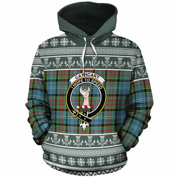Cathcart Clan Tartan Christmas Cotton Hoodie with Family Crest