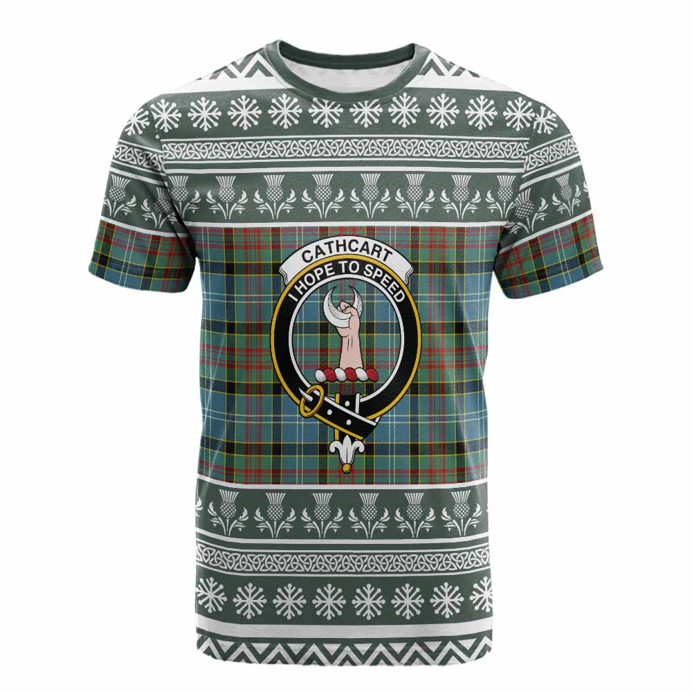 Cathcart Clan Tartan Christmas Cotton T-shirt with Family Crest - Tartan Vibes Clothing