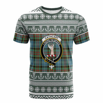 Cathcart Clan Tartan Christmas Cotton T-shirt with Family Crest - Tartan Vibes Clothing