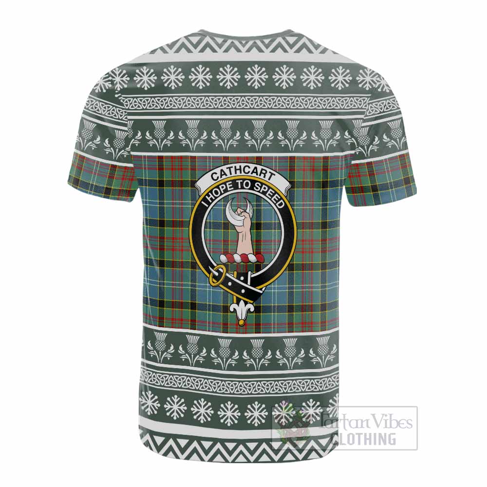 Cathcart Clan Tartan Christmas Cotton T-shirt with Family Crest - Tartan Vibes Clothing