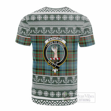 Cathcart Clan Tartan Christmas Cotton T-shirt with Family Crest - Tartan Vibes Clothing