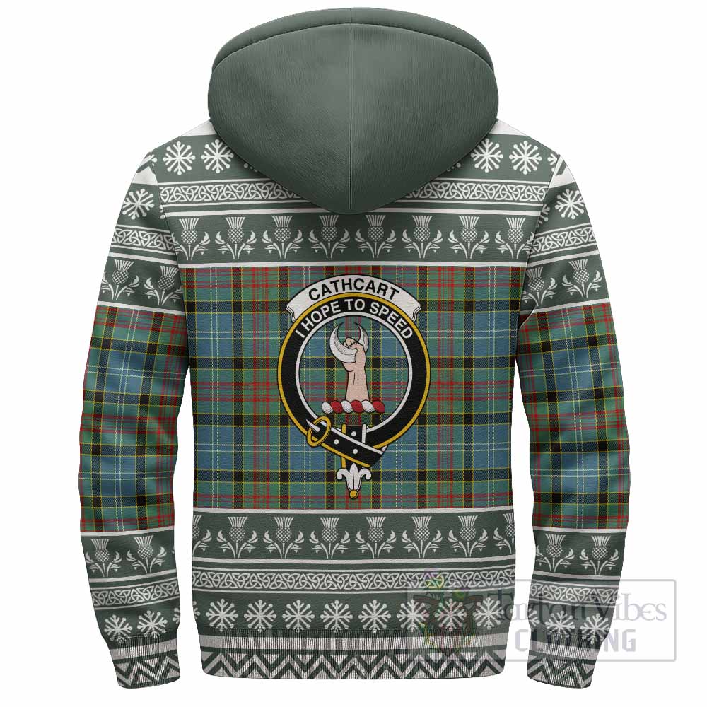 Cathcart Clan Tartan Christmas Fleece Hoodie with Family Crest - Tartan Vibes Clothing