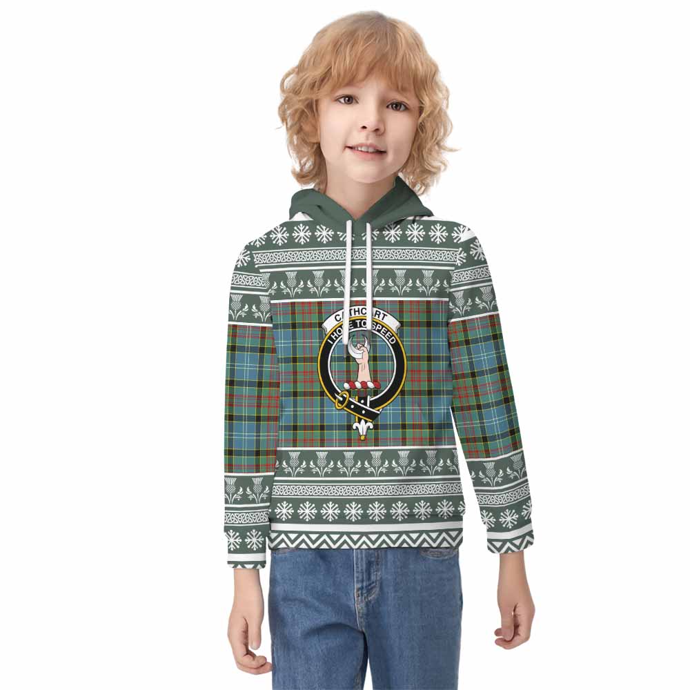 Cathcart Clan Tartan Christmas Kid Hoodie with Family Crest - Tartan Vibes Clothing