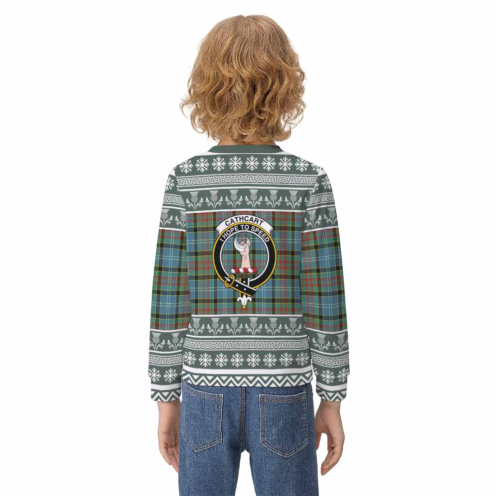 Cathcart Clan Tartan Christmas Kid Ugly Sweatshirt with Family Crest - Tartan Vibes Clothing