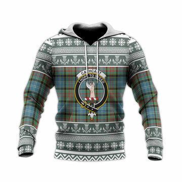 Cathcart Clan Tartan Christmas Knitted Hoodie with Family Crest