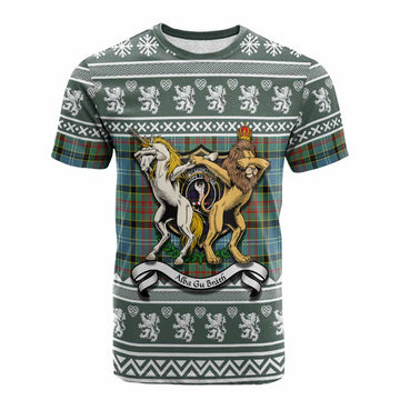 Cathcart Clan Tartan Crest Christmas Cotton T-shirt Coat of Arms Funny Style - Tartan Vibes Clothing