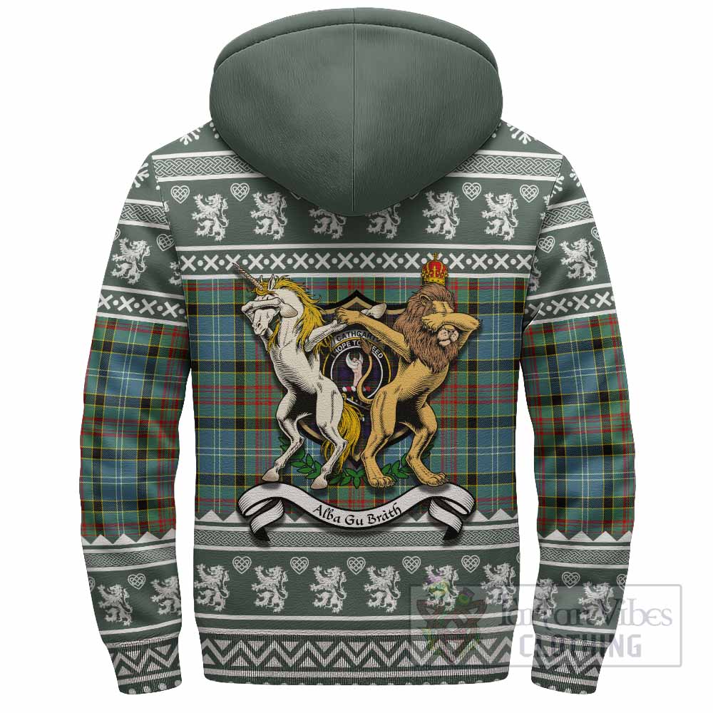 Cathcart Clan Tartan Crest Christmas Fleece Hoodie Coat of Arms Funny Style - Tartan Vibes Clothing