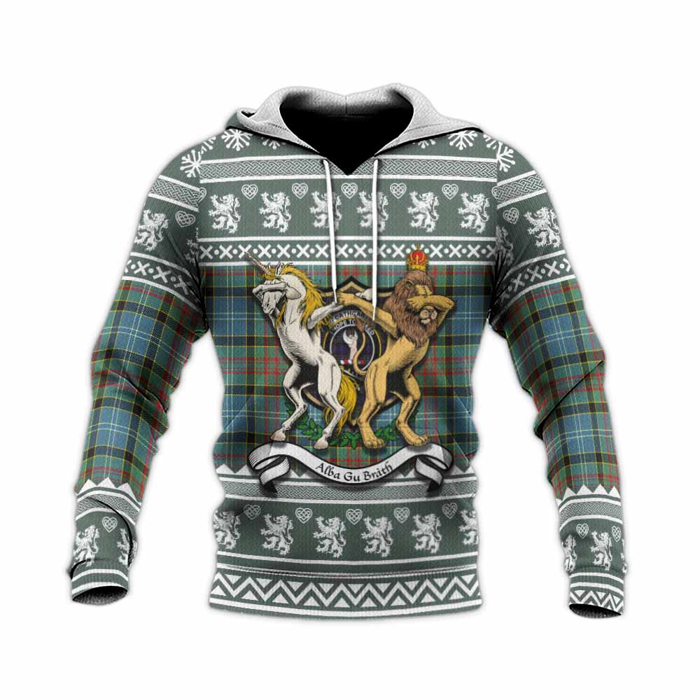 Cathcart Clan Tartan Crest Christmas Knitted Hoodie Coat of Arms Funny Style - Tartan Vibes Clothing