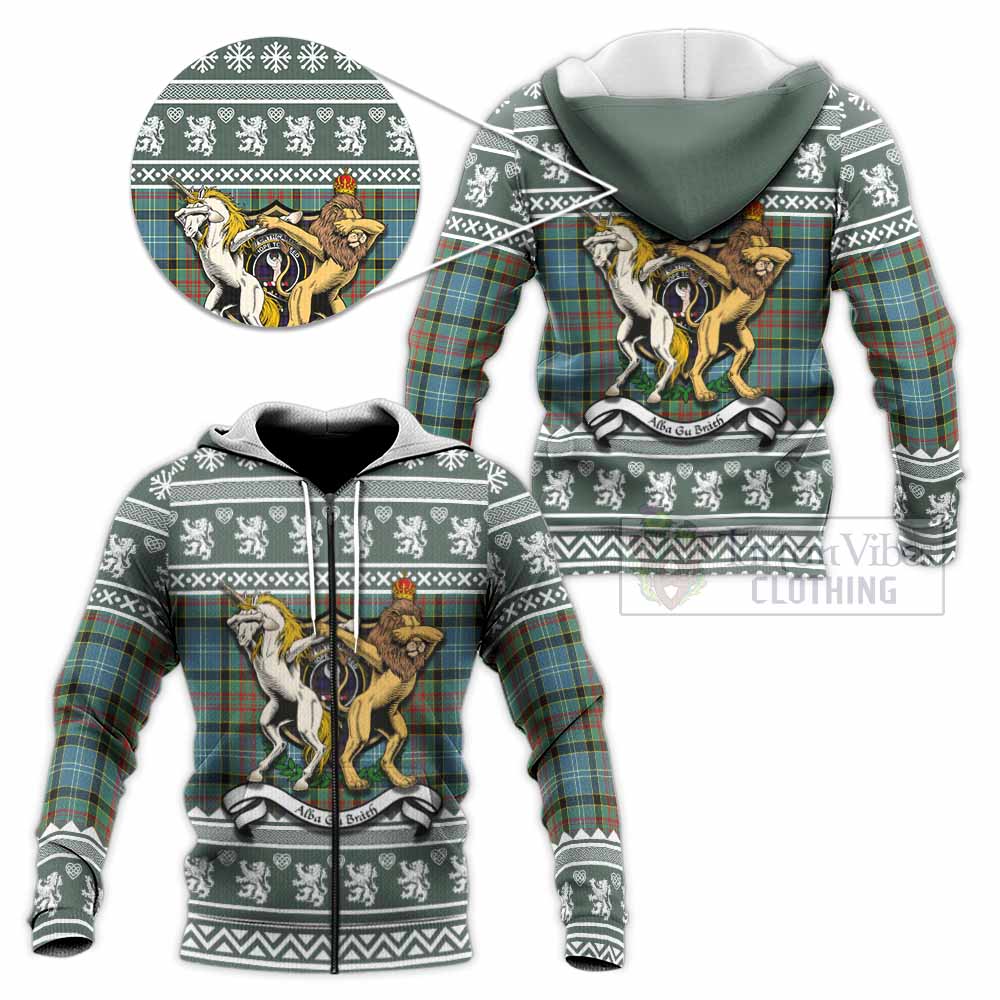Cathcart Clan Tartan Crest Christmas Knitted Hoodie Coat of Arms Funny Style - Tartan Vibes Clothing