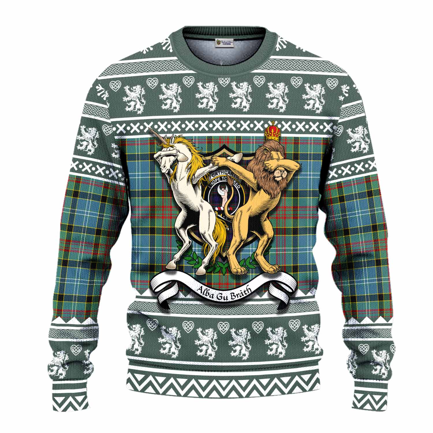 Cathcart Clan Tartan Crest Christmas Ugly Sweater Coat of Arms Funny Style - Tartan Vibes Clothing