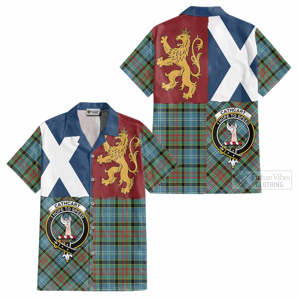 Cathcart Crest Tartan Cotton Hawaiian Shirt with Lion Rampant Saltire Style - Tartan Vibes Clothing