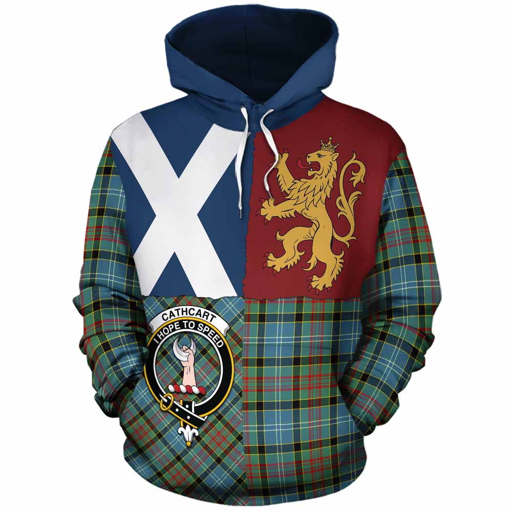 Cathcart Crest Tartan Cotton Hoodie with Lion Rampant Saltire Style - Tartan Vibes Clothing