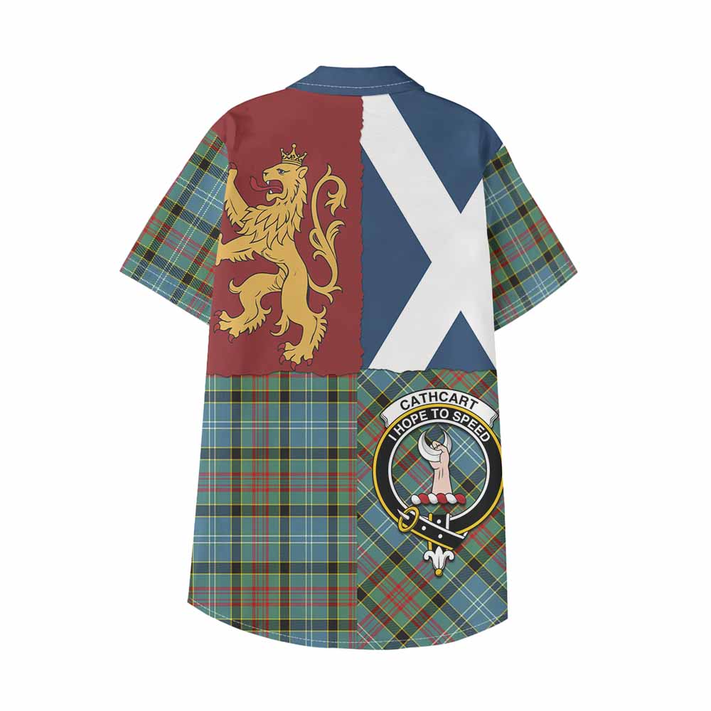 Cathcart Crest Tartan Kid Hawaiian Shirt with Lion Rampant Saltire Style - Tartan Vibes Clothing