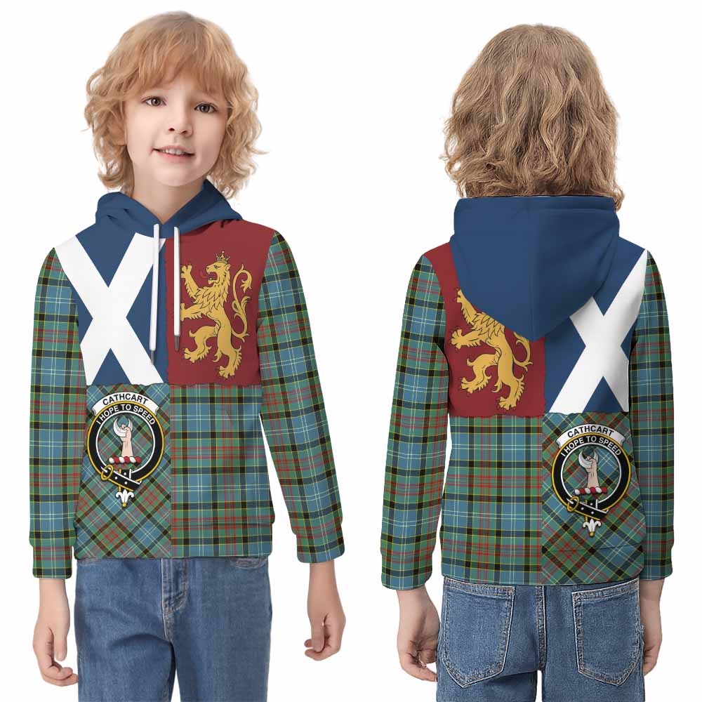 Cathcart Crest Tartan Kid Hoodie with Lion Rampant Saltire Style - Tartan Vibes Clothing
