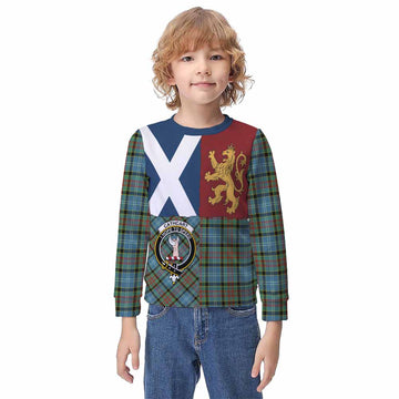 Cathcart Crest Tartan Kid Knitted Sweatshirt with Lion Rampant Saltire Style - Tartan Vibes Clothing