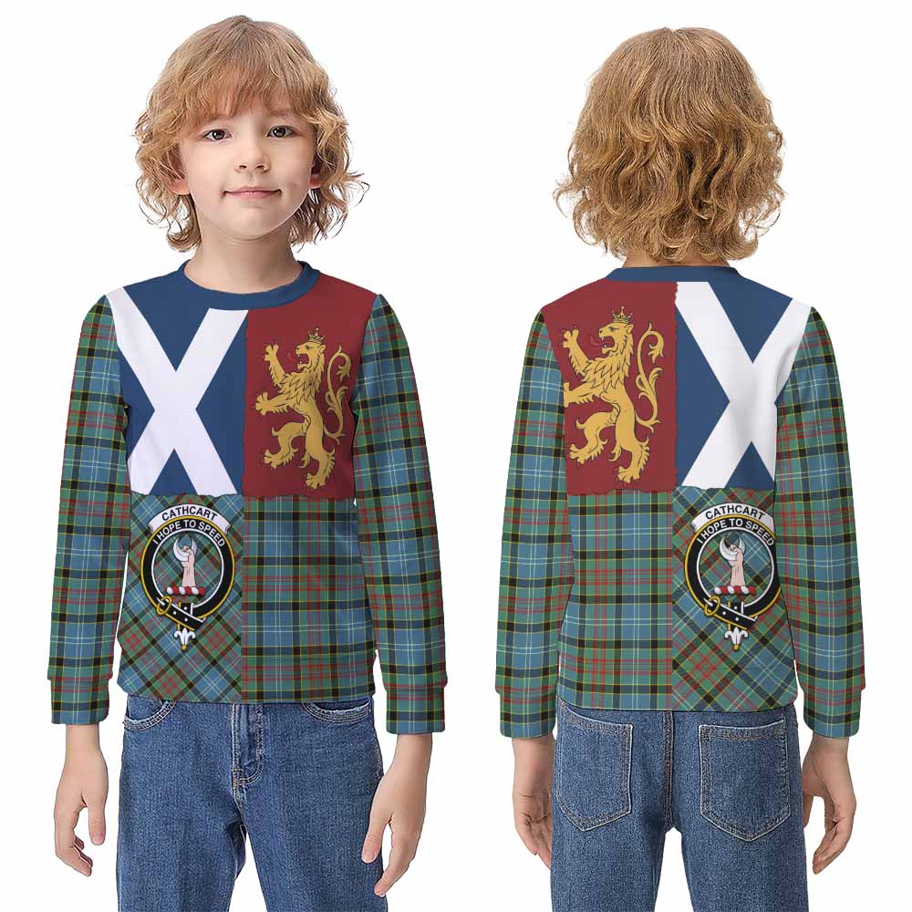 Cathcart Crest Tartan Kid Knitted Sweatshirt with Lion Rampant Saltire Style - Tartan Vibes Clothing