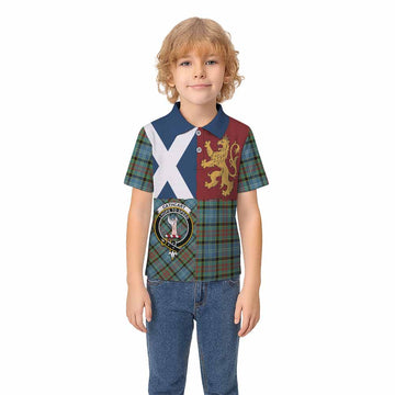 Cathcart Crest Tartan Kid Polo Shirt with Lion Rampant Saltire Style - Tartan Vibes Clothing