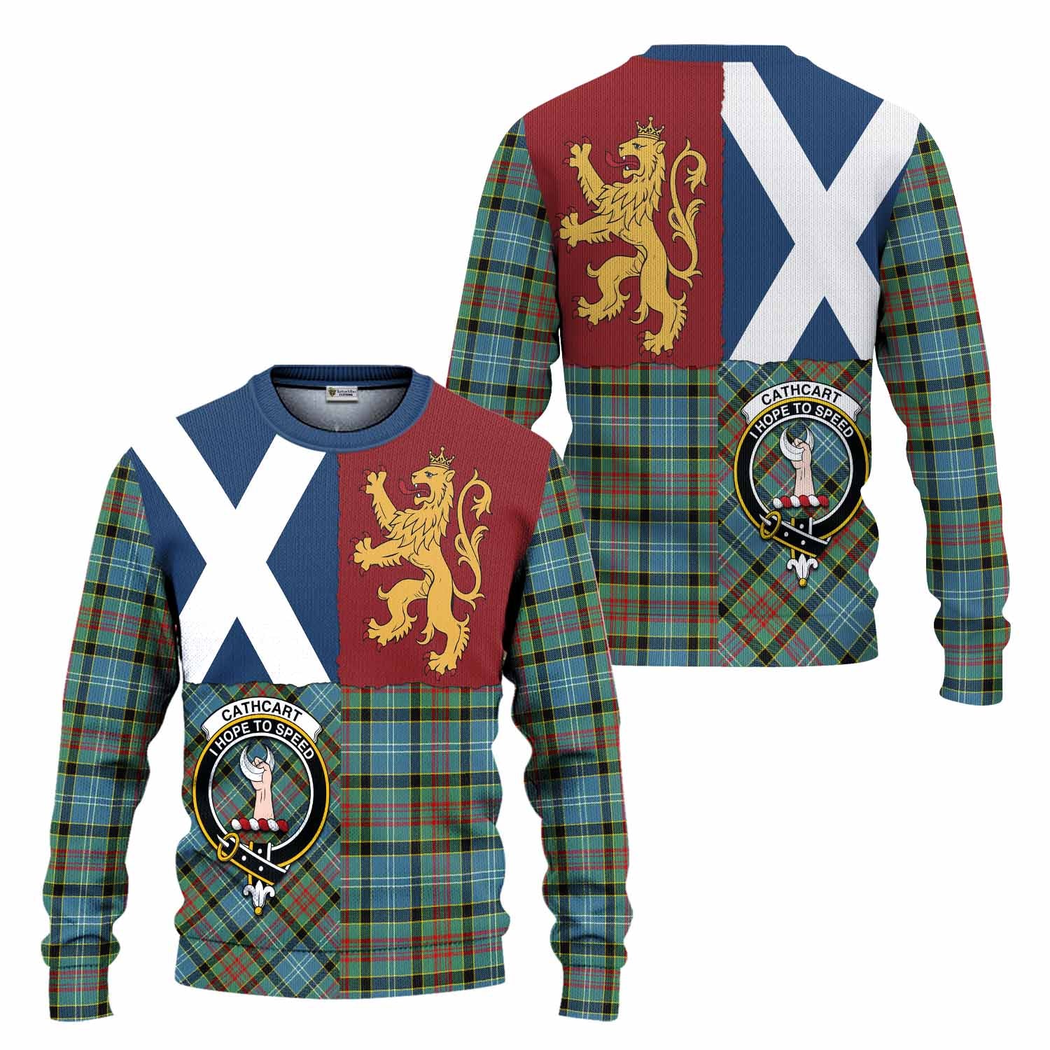 Cathcart Crest Tartan Knitted Sweater with Lion Rampant Saltire Style