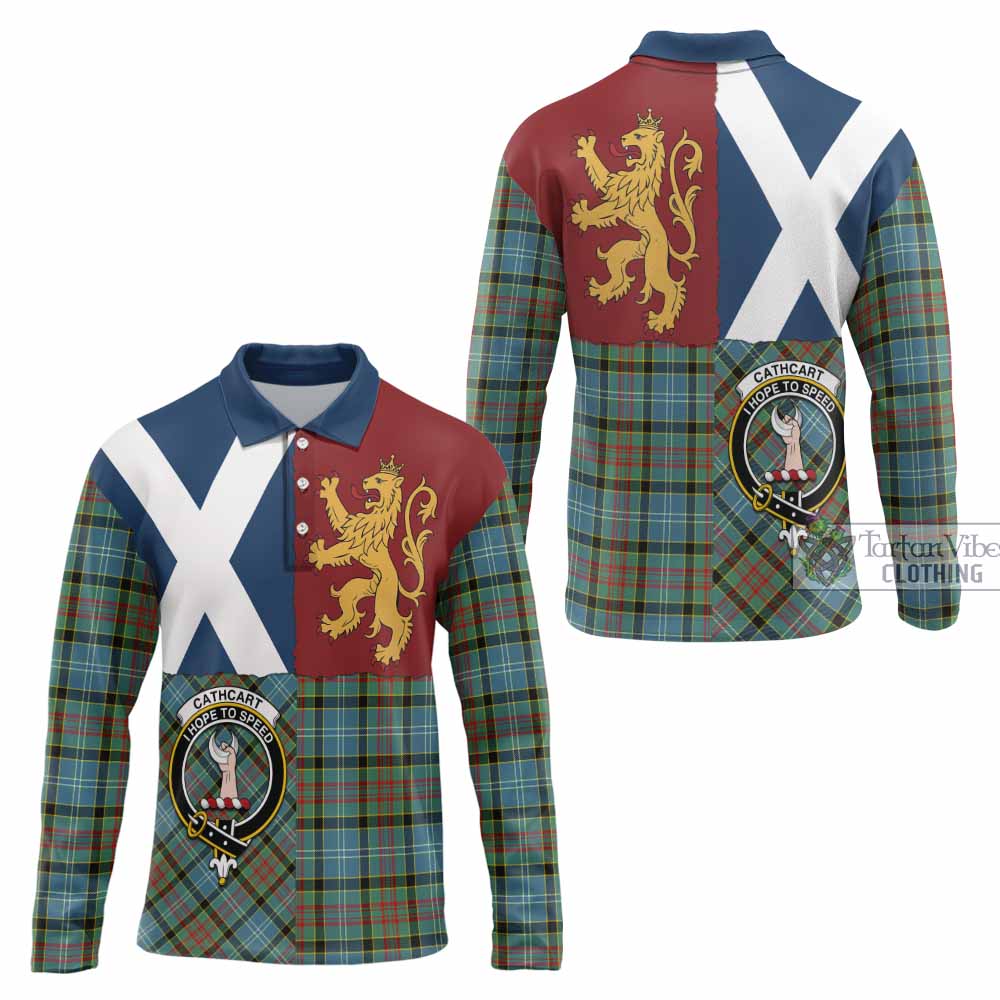 Cathcart Crest Tartan Long Sleeve Polo Shirt with Lion Rampant Saltire Style