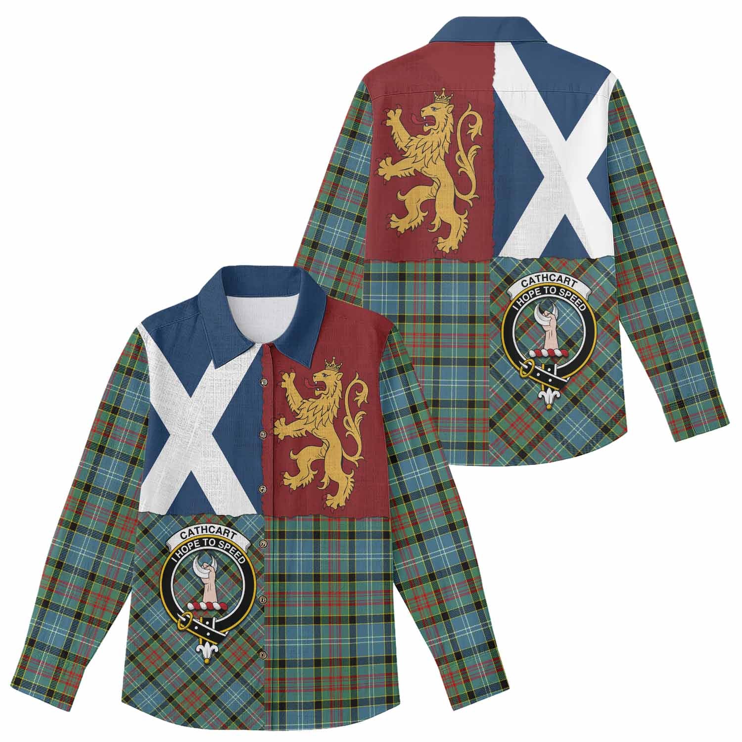 Cathcart Crest Tartan Women Casual Shirt with Lion Rampant Saltire Style