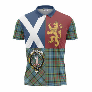 Cathcart Crest Tartan Zipper Polo Shirt with Lion Rampant Saltire Style
