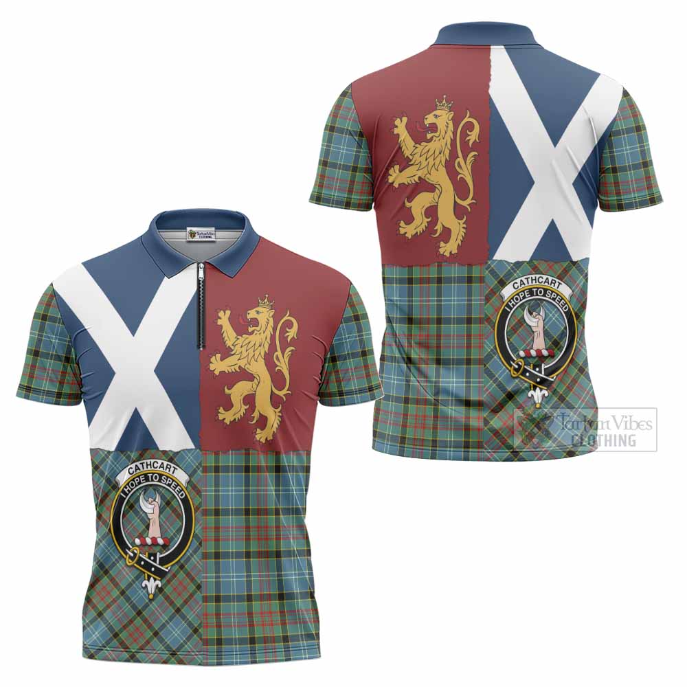 Cathcart Crest Tartan Zipper Polo Shirt with Lion Rampant Saltire Style