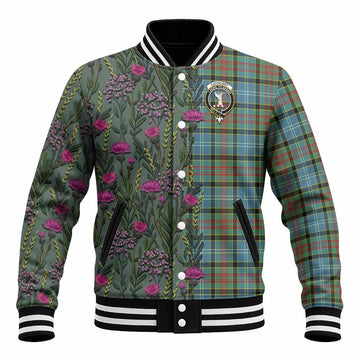 Cathcart Family Crest Tartan Baseball Jacket Scottish Thistle Flower Pattern Half Style