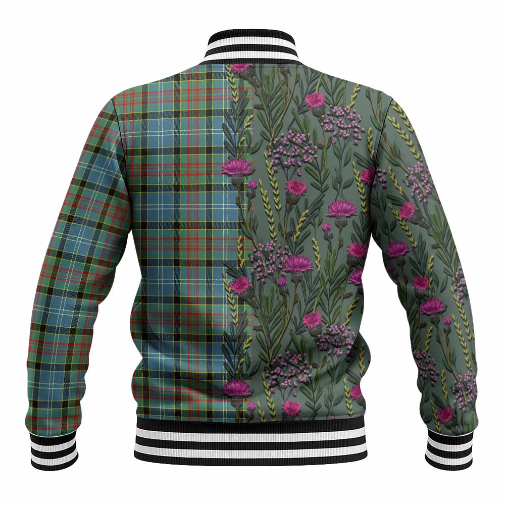 Cathcart Family Crest Tartan Baseball Jacket Scottish Thistle Flower Pattern Half Style - Tartan Vibes Clothing