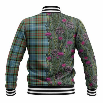 Cathcart Family Crest Tartan Baseball Jacket Scottish Thistle Flower Pattern Half Style