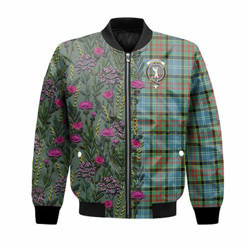 Cathcart Family Crest Tartan Bomber Jacket Scottish Thistle Flower Pattern Half Style - Tartan Vibes Clothing