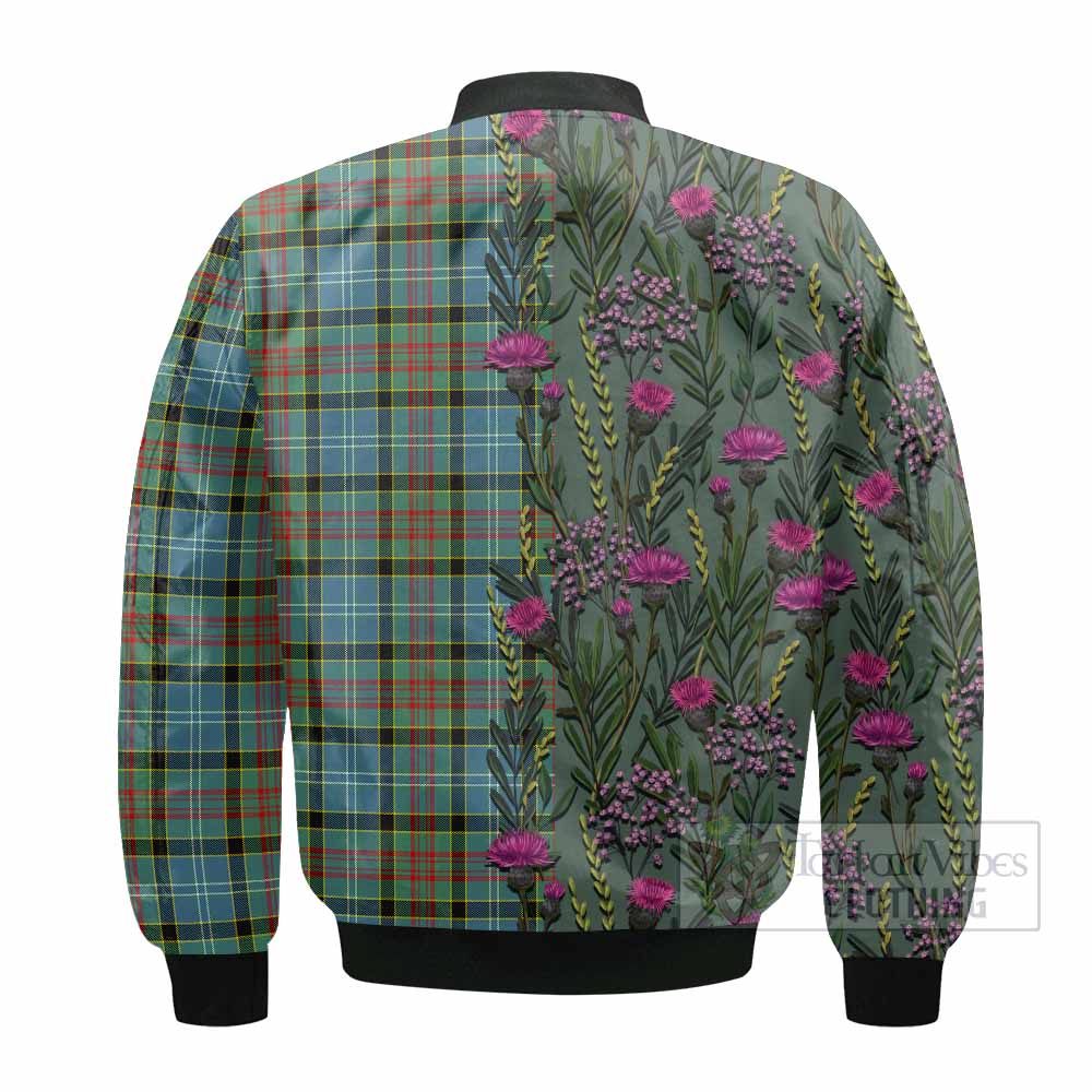 Cathcart Family Crest Tartan Bomber Jacket Scottish Thistle Flower Pattern Half Style - Tartan Vibes Clothing