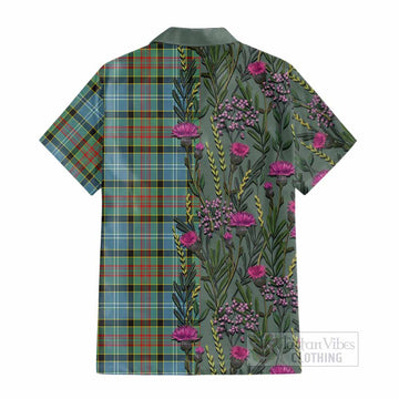 Cathcart Family Crest Tartan Cotton Hawaiian Shirt Scottish Thistle Flower Pattern Half Style - Tartan Vibes Clothing