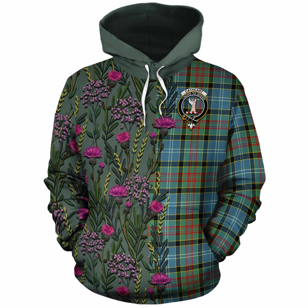 Cathcart Family Crest Tartan Cotton Hoodie Scottish Thistle Flower Pattern Half Style - Tartan Vibes Clothing