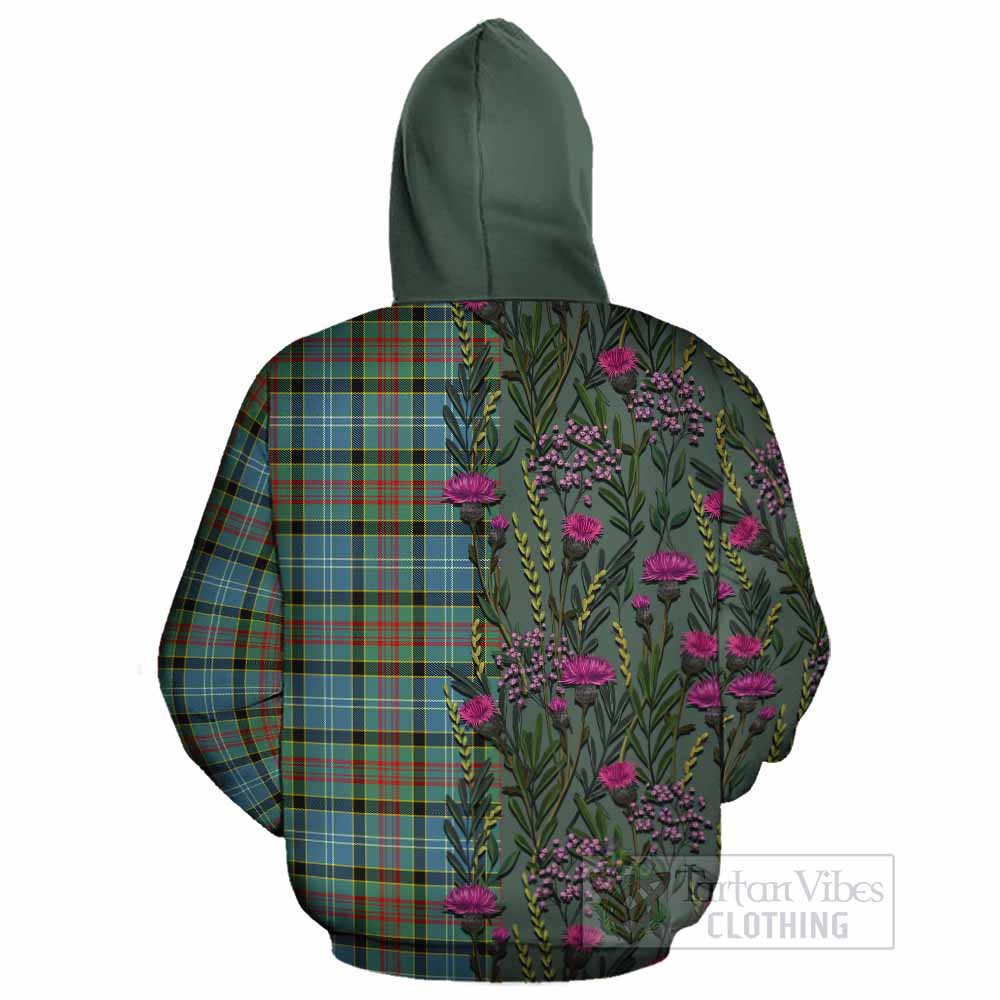 Cathcart Family Crest Tartan Cotton Hoodie Scottish Thistle Flower Pattern Half Style - Tartan Vibes Clothing