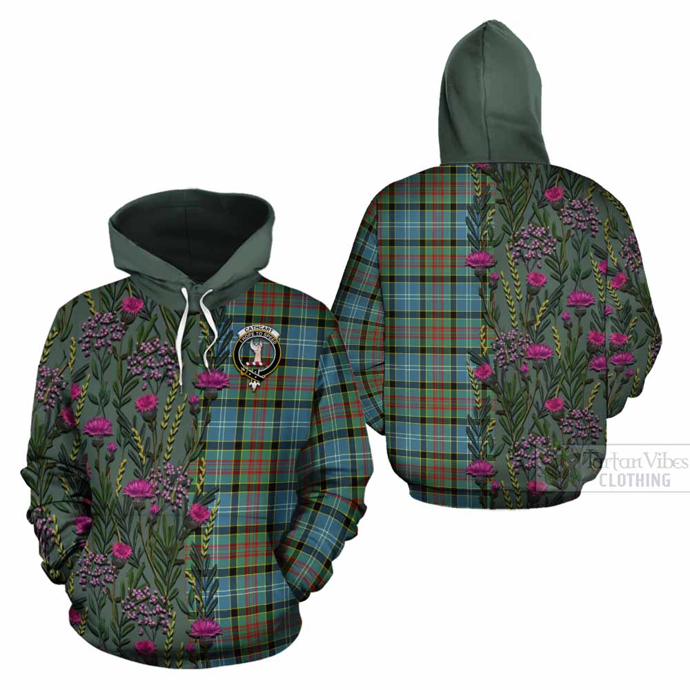 Cathcart Family Crest Tartan Cotton Hoodie Scottish Thistle Flower Pattern Half Style - Tartan Vibes Clothing