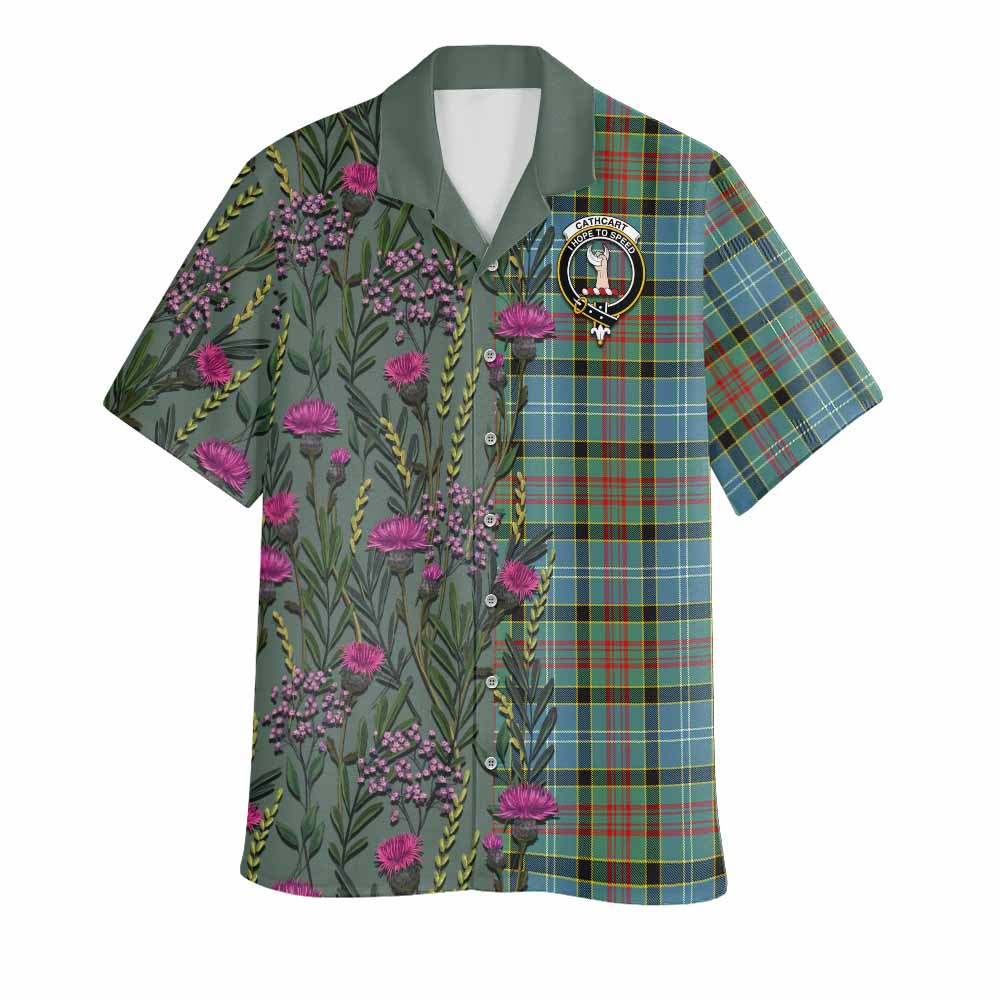 Cathcart Family Crest Tartan Hawaiian Shirt Scottish Thistle Flower Pattern Half Style - Tartan Vibes Clothing