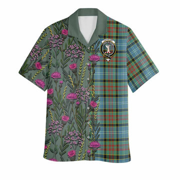 Cathcart Family Crest Tartan Hawaiian Shirt Scottish Thistle Flower Pattern Half Style