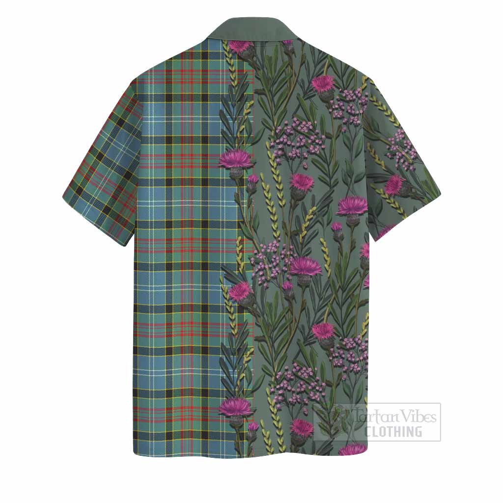 Cathcart Family Crest Tartan Hawaiian Shirt Scottish Thistle Flower Pattern Half Style - Tartan Vibes Clothing