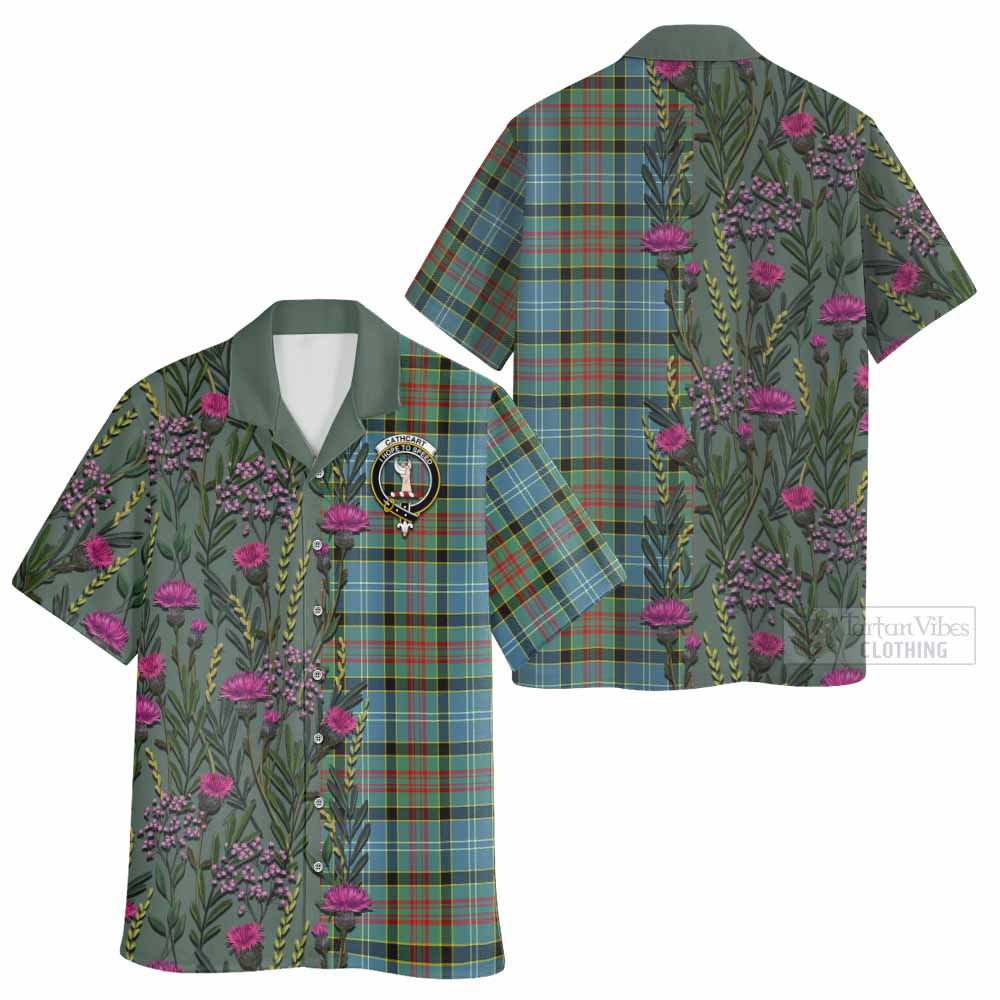 Cathcart Family Crest Tartan Hawaiian Shirt Scottish Thistle Flower Pattern Half Style - Tartan Vibes Clothing