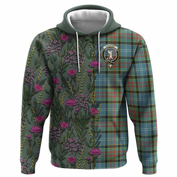 Cathcart Family Crest Tartan Hoodie Scottish Thistle Flower Pattern Half Style - Tartan Vibes Clothing