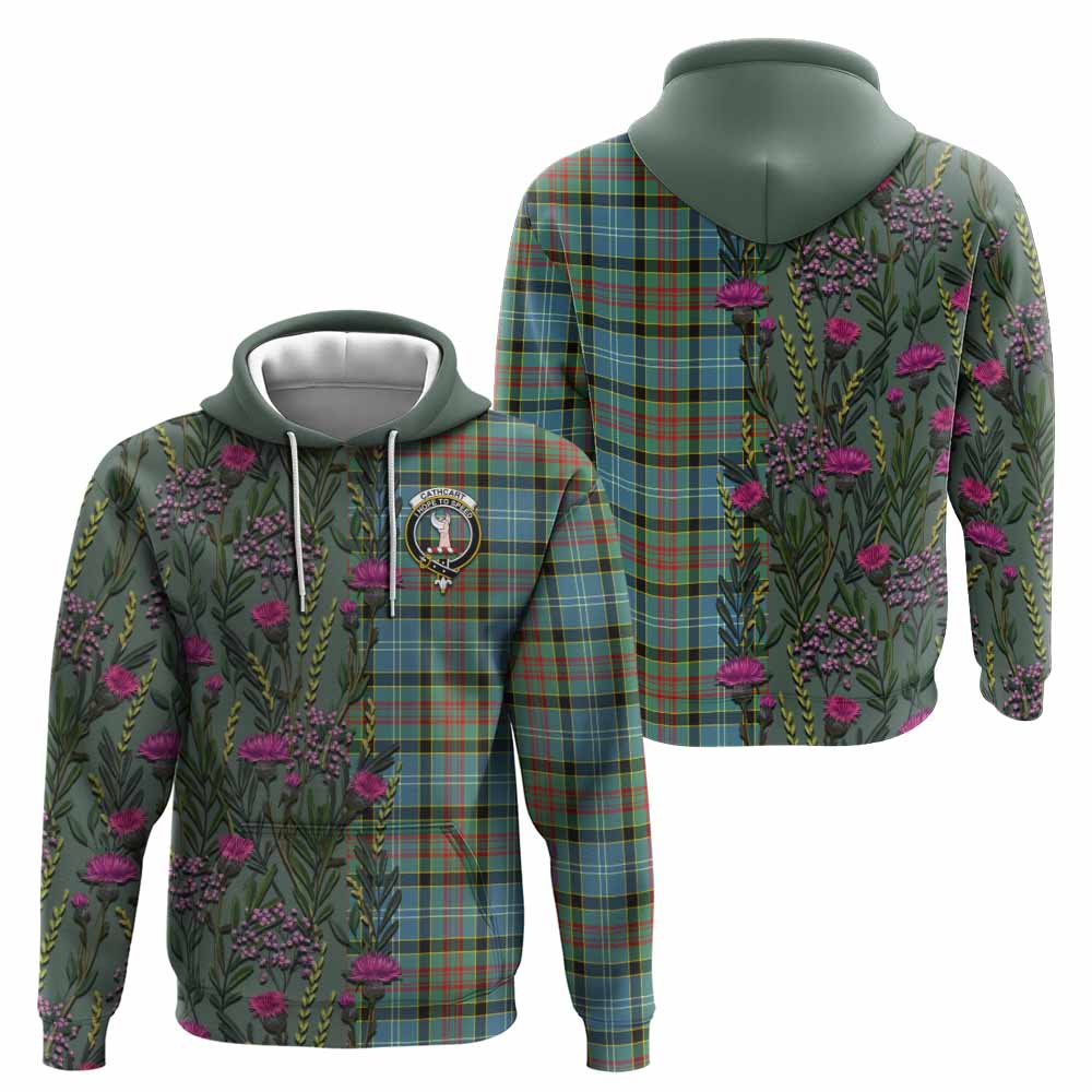 Cathcart Family Crest Tartan Hoodie Scottish Thistle Flower Pattern Half Style - Tartan Vibes Clothing