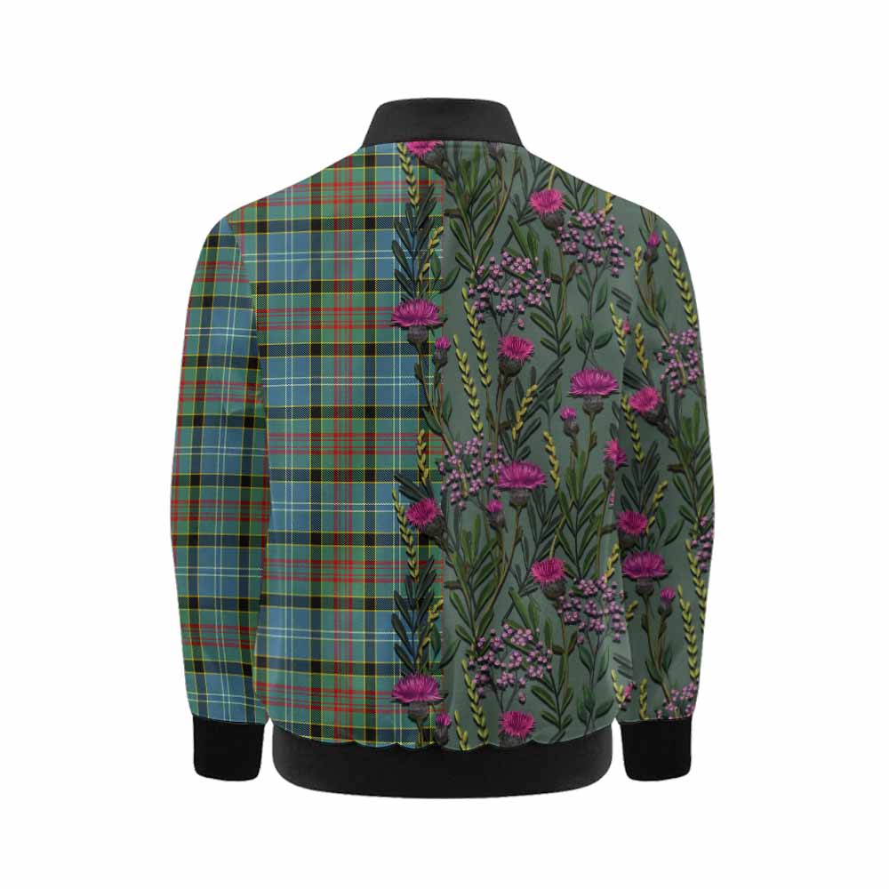 Cathcart Family Crest Tartan Kid Bomber Jacket Scottish Thistle Flower Pattern Half Style - Tartan Vibes Clothing