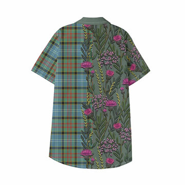 Cathcart Family Crest Tartan Kid Hawaiian Shirt Scottish Thistle Flower Pattern Half Style - Tartan Vibes Clothing