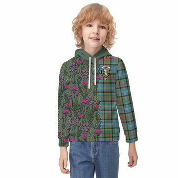 Cathcart Family Crest Tartan Kid Hoodie Scottish Thistle Flower Pattern Half Style - Tartan Vibes Clothing