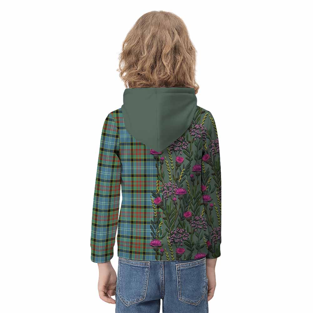 Cathcart Family Crest Tartan Kid Hoodie Scottish Thistle Flower Pattern Half Style - Tartan Vibes Clothing
