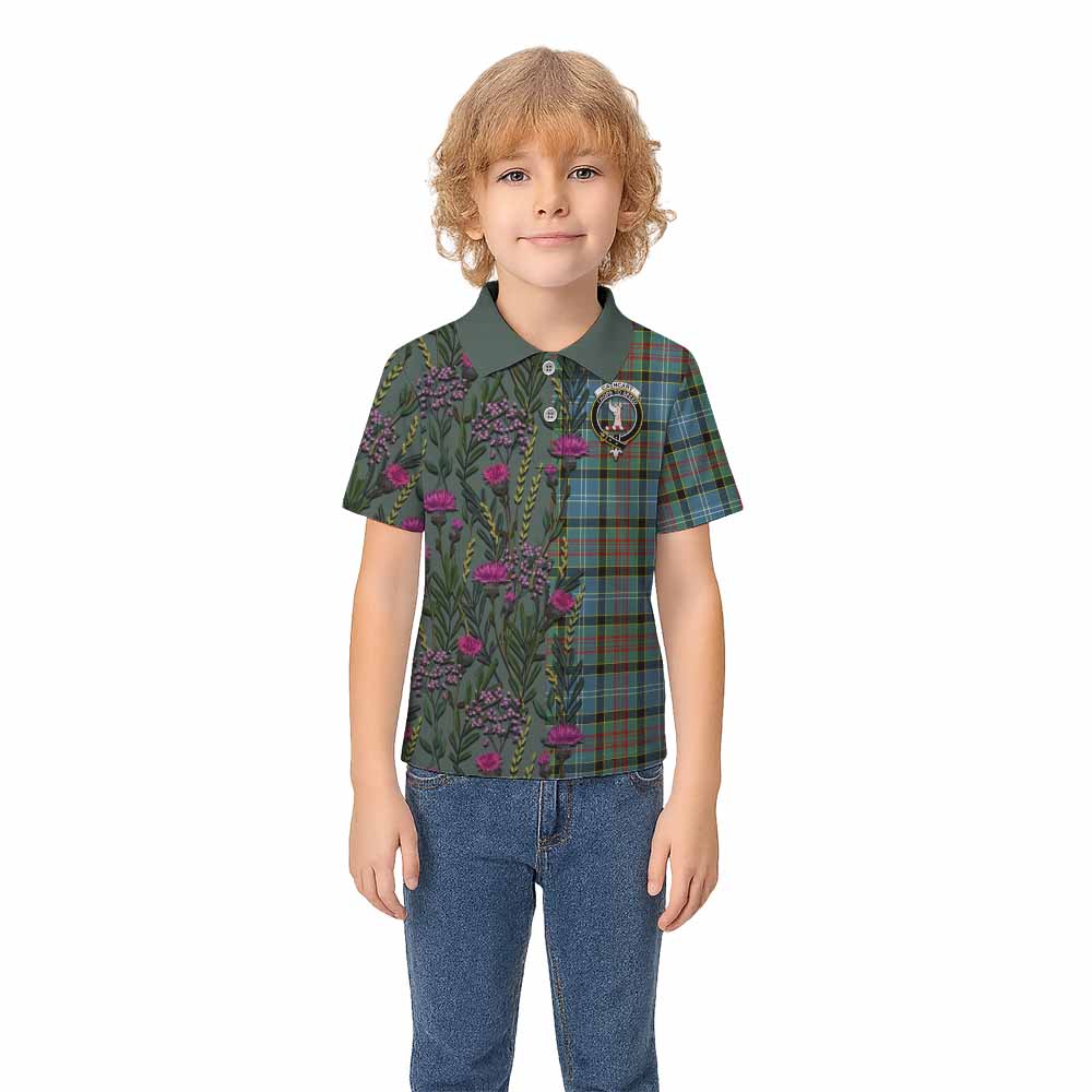 Cathcart Family Crest Tartan Kid Polo Shirt Scottish Thistle Flower Pattern Half Style - Tartan Vibes Clothing