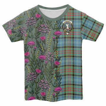 Cathcart Family Crest Tartan Kid T-shirt Scottish Thistle Flower Pattern Half Style - Tartan Vibes Clothing