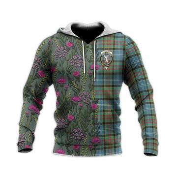 Cathcart Family Crest Tartan Knitted Hoodie Scottish Thistle Flower Pattern Half Style
